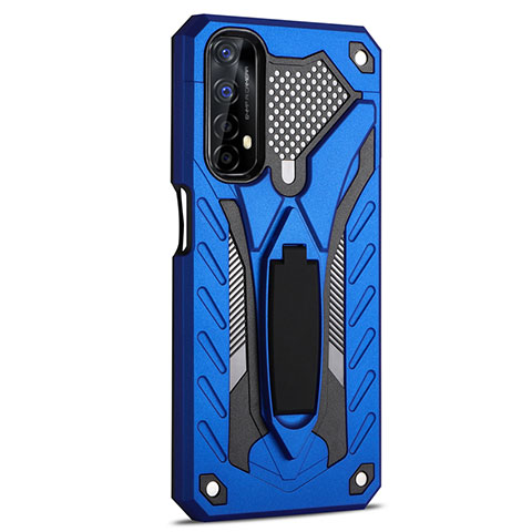 Coque Contour Silicone et Plastique Housse Etui Mat avec Support A02 pour Realme 7 Bleu