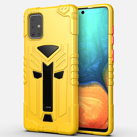 Coque Contour Silicone et Plastique Housse Etui Mat avec Support A02 pour Samsung Galaxy A71 5G Jaune