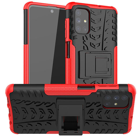 Coque Contour Silicone et Plastique Housse Etui Mat avec Support A02 pour Samsung Galaxy M51 Rouge