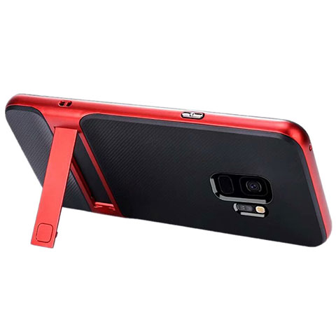 Coque Contour Silicone et Plastique Housse Etui Mat avec Support A02 pour Samsung Galaxy S9 Rouge