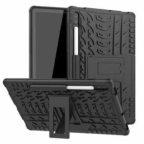 Coque Contour Silicone et Plastique Housse Etui Mat avec Support A02 pour Samsung Galaxy Tab S6 10.5 SM-T860 Noir