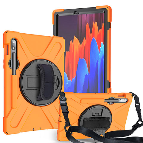 Coque Contour Silicone et Plastique Housse Etui Mat avec Support A02 pour Samsung Galaxy Tab S7 4G 11 SM-T875 Orange