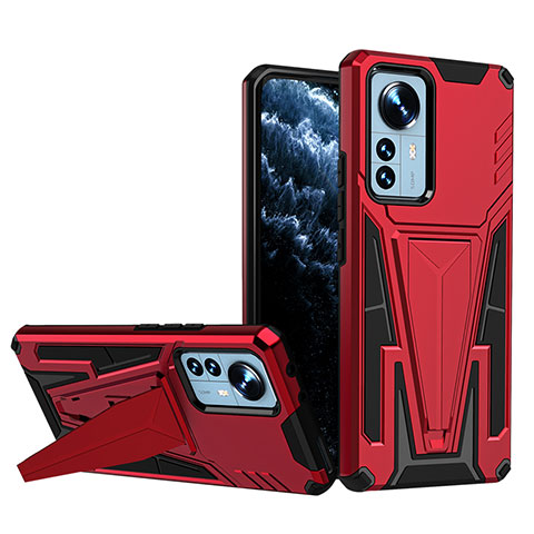 Coque Contour Silicone et Plastique Housse Etui Mat avec Support A02 pour Xiaomi Mi 12 5G Rouge