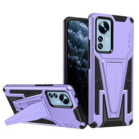 Coque Contour Silicone et Plastique Housse Etui Mat avec Support A02 pour Xiaomi Mi 12 Pro 5G Violet