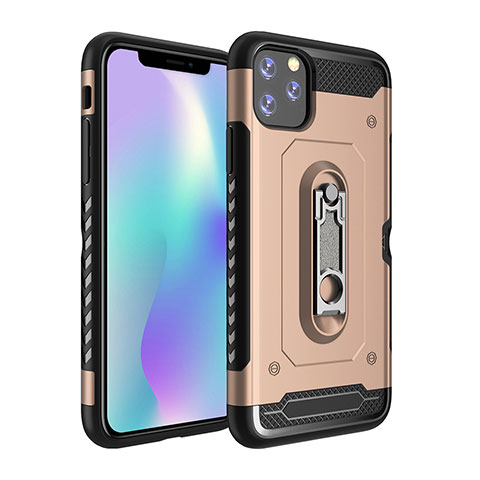 Coque Contour Silicone et Plastique Housse Etui Mat avec Support A03 pour Apple iPhone 11 Pro Or