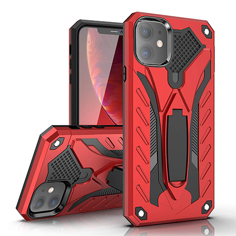 Coque Contour Silicone et Plastique Housse Etui Mat avec Support A03 pour Apple iPhone 11 Rouge