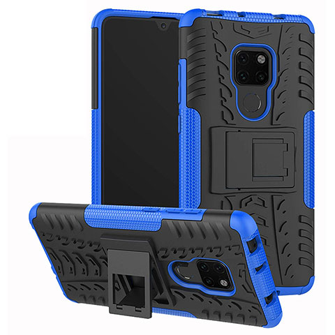 Coque Contour Silicone et Plastique Housse Etui Mat avec Support A03 pour Huawei Mate 20 Bleu