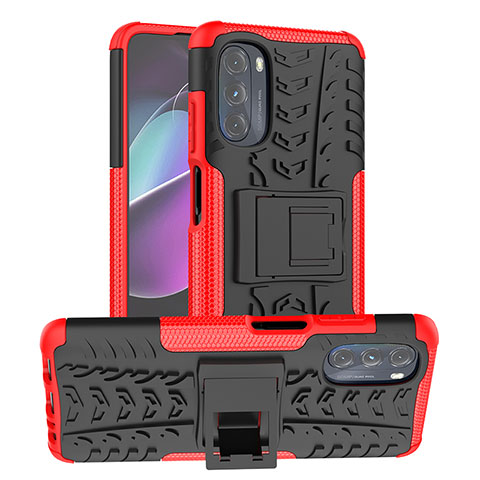 Coque Contour Silicone et Plastique Housse Etui Mat avec Support A03 pour Motorola Moto G 5G (2022) Rouge