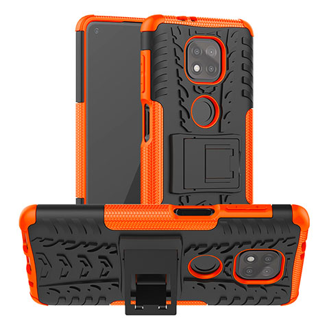 Coque Contour Silicone et Plastique Housse Etui Mat avec Support A03 pour Motorola Moto G Power (2021) Orange