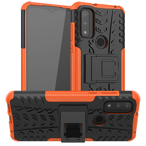 Coque Contour Silicone et Plastique Housse Etui Mat avec Support A03 pour Motorola Moto G Pure Orange