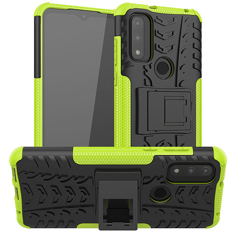 Coque Contour Silicone et Plastique Housse Etui Mat avec Support A03 pour Motorola Moto G Pure Vert