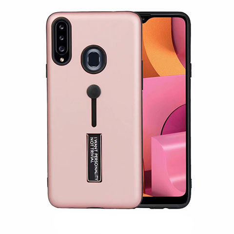 Coque Contour Silicone et Plastique Housse Etui Mat avec Support A03 pour Samsung Galaxy A20s Or Rose