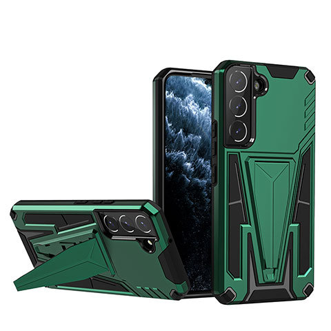 Coque Contour Silicone et Plastique Housse Etui Mat avec Support A03 pour Samsung Galaxy S21 5G Vert