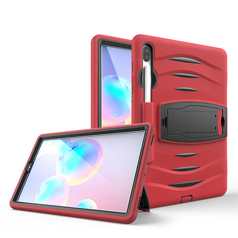 Coque Contour Silicone et Plastique Housse Etui Mat avec Support A03 pour Samsung Galaxy Tab S6 10.5 SM-T860 Rouge