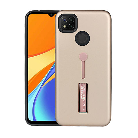 Coque Contour Silicone et Plastique Housse Etui Mat avec Support A03 pour Xiaomi Redmi 9 India Or