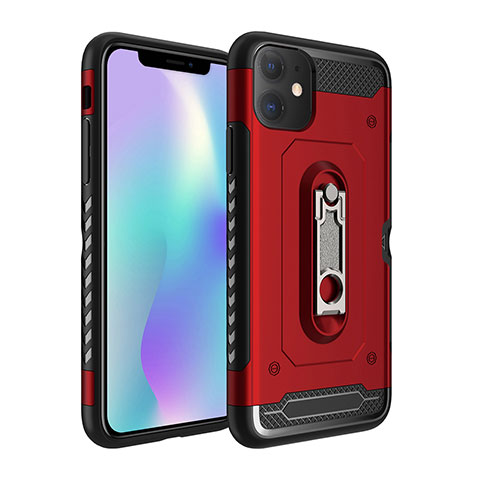 Coque Contour Silicone et Plastique Housse Etui Mat avec Support A04 pour Apple iPhone 11 Rouge