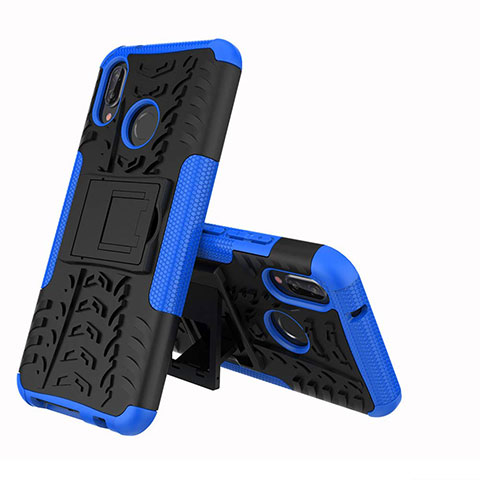 Coque Contour Silicone et Plastique Housse Etui Mat avec Support A04 pour Huawei P20 Lite Bleu