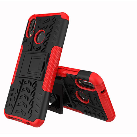 Coque Contour Silicone et Plastique Housse Etui Mat avec Support A04 pour Huawei P20 Lite Rouge