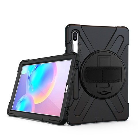 Coque Contour Silicone et Plastique Housse Etui Mat avec Support A04 pour Samsung Galaxy Tab S6 10.5 SM-T860 Noir