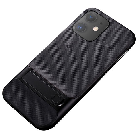 Coque Contour Silicone et Plastique Housse Etui Mat avec Support A05 pour Apple iPhone 11 Noir