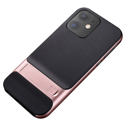 Coque Contour Silicone et Plastique Housse Etui Mat avec Support A05 pour Apple iPhone 11 Or Rose