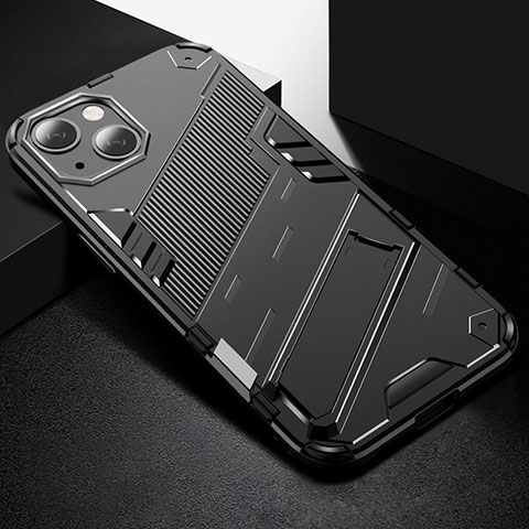 Coque Contour Silicone et Plastique Housse Etui Mat avec Support A05 pour Apple iPhone 13 Noir