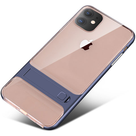 Coque Contour Silicone et Plastique Housse Etui Mat avec Support A06 pour Apple iPhone 11 Bleu