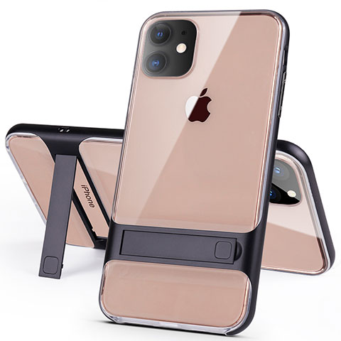 Coque Contour Silicone et Plastique Housse Etui Mat avec Support A06 pour Apple iPhone 11 Noir