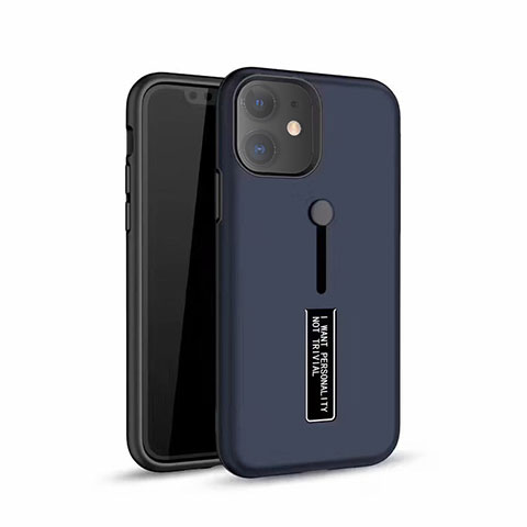 Coque Contour Silicone et Plastique Housse Etui Mat avec Support A07 pour Apple iPhone 11 Bleu