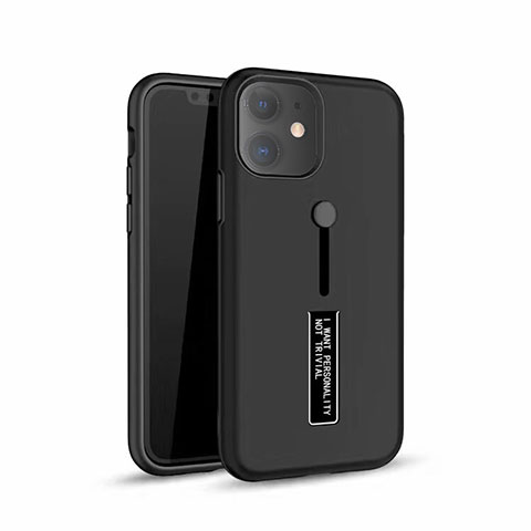 Coque Contour Silicone et Plastique Housse Etui Mat avec Support A07 pour Apple iPhone 11 Noir