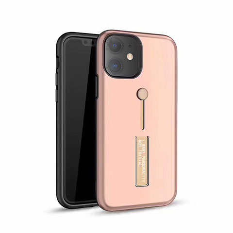 Coque Contour Silicone et Plastique Housse Etui Mat avec Support A07 pour Apple iPhone 11 Or Rose