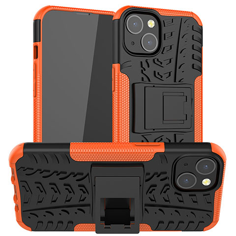 Coque Contour Silicone et Plastique Housse Etui Mat avec Support A07 pour Apple iPhone 13 Mini Orange