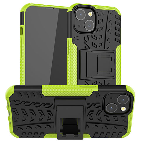 Coque Contour Silicone et Plastique Housse Etui Mat avec Support A07 pour Apple iPhone 13 Mini Vert