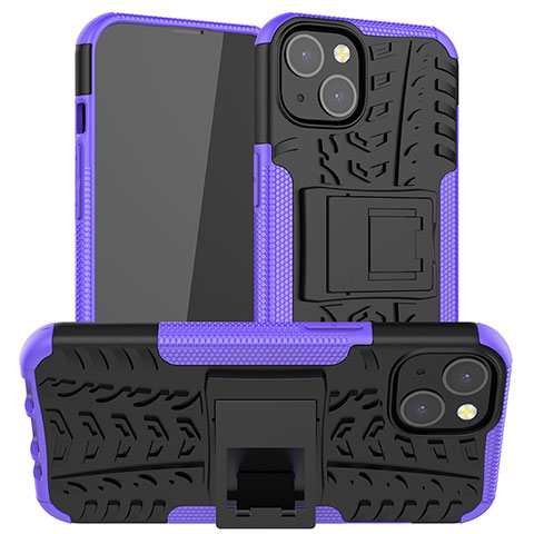 Coque Contour Silicone et Plastique Housse Etui Mat avec Support A07 pour Apple iPhone 13 Mini Violet