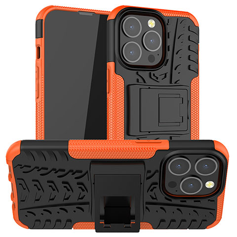 Coque Contour Silicone et Plastique Housse Etui Mat avec Support A07 pour Apple iPhone 13 Pro Orange