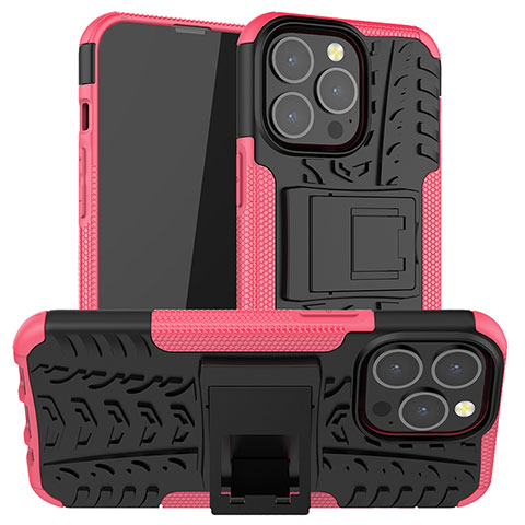 Coque Contour Silicone et Plastique Housse Etui Mat avec Support A07 pour Apple iPhone 13 Pro Rose Rouge