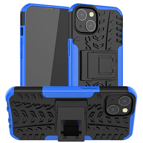 Coque Contour Silicone et Plastique Housse Etui Mat avec Support A07 pour Apple iPhone 14 Bleu