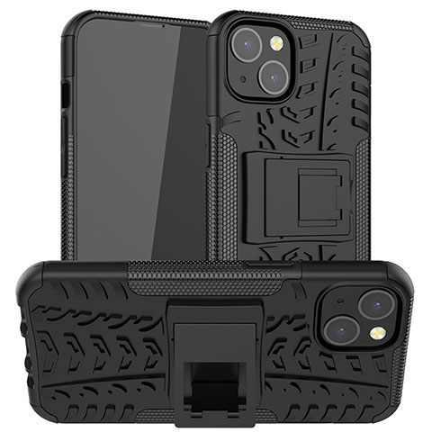 Coque Contour Silicone et Plastique Housse Etui Mat avec Support A07 pour Apple iPhone 14 Plus Noir