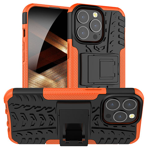 Coque Contour Silicone et Plastique Housse Etui Mat avec Support A07 pour Apple iPhone 14 Pro Max Orange