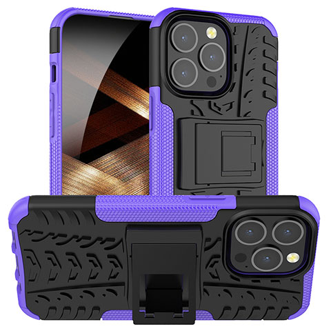 Coque Contour Silicone et Plastique Housse Etui Mat avec Support A07 pour Apple iPhone 14 Pro Violet