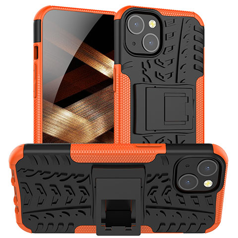 Coque Contour Silicone et Plastique Housse Etui Mat avec Support A07 pour Apple iPhone 15 Orange