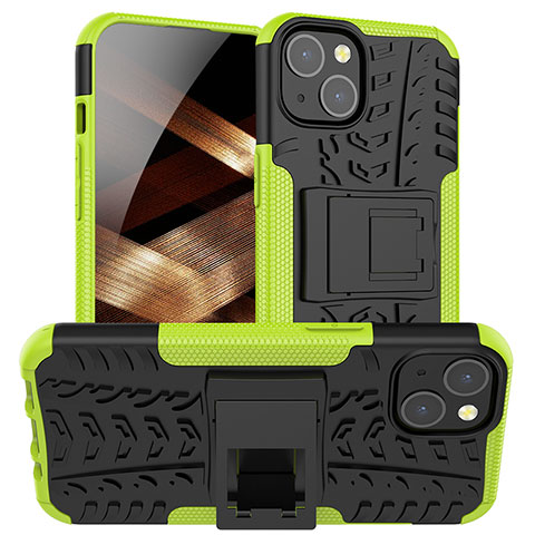 Coque Contour Silicone et Plastique Housse Etui Mat avec Support A07 pour Apple iPhone 15 Plus Vert