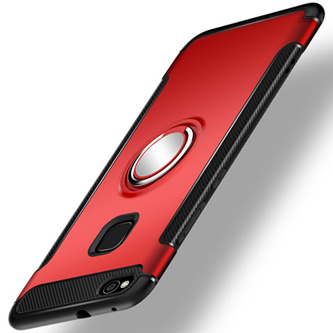 Coque Contour Silicone et Plastique Housse Etui Mat avec Support Bague Anneau pour Huawei GR3 (2017) Rouge