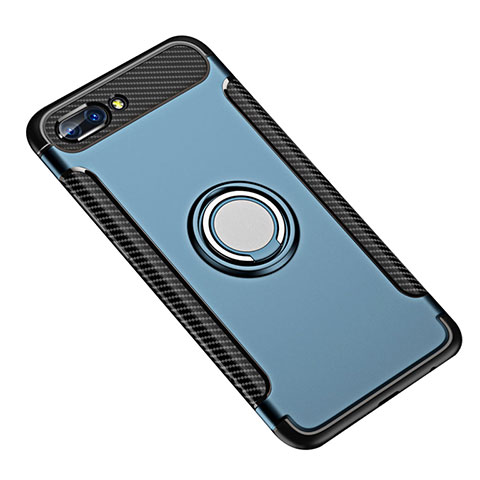 Coque Contour Silicone et Plastique Housse Etui Mat avec Support Bague Anneau pour Huawei Honor 10 Bleu