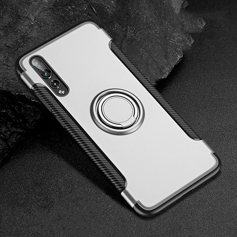 Coque Contour Silicone et Plastique Housse Etui Mat avec Support Bague Anneau pour Huawei P20 Pro Blanc