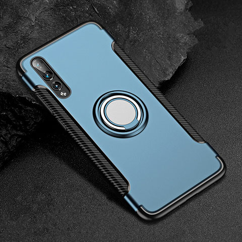 Coque Contour Silicone et Plastique Housse Etui Mat avec Support Bague Anneau pour Huawei P20 Pro Bleu