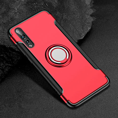 Coque Contour Silicone et Plastique Housse Etui Mat avec Support Bague Anneau pour Huawei P20 Pro Rouge