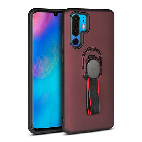 Coque Contour Silicone et Plastique Housse Etui Mat avec Support Bague Anneau pour Huawei P30 Pro New Edition Marron