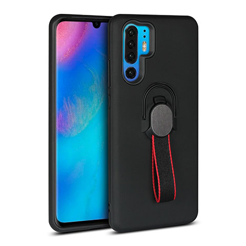 Coque Contour Silicone et Plastique Housse Etui Mat avec Support Bague Anneau pour Huawei P30 Pro New Edition Noir