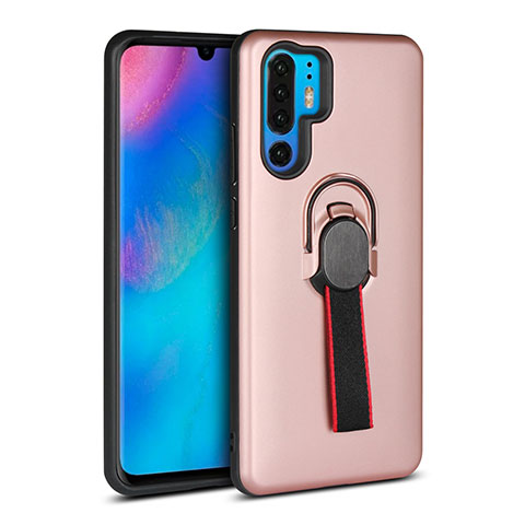 Coque Contour Silicone et Plastique Housse Etui Mat avec Support Bague Anneau pour Huawei P30 Pro New Edition Or Rose